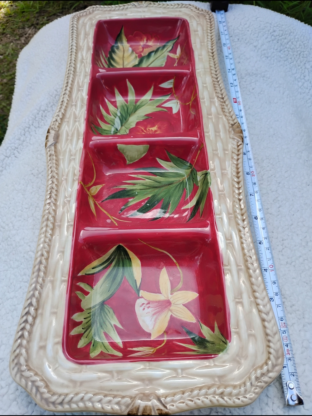 Certified International RARE Vintage Hand Painted 4 Divisions Tray 18"